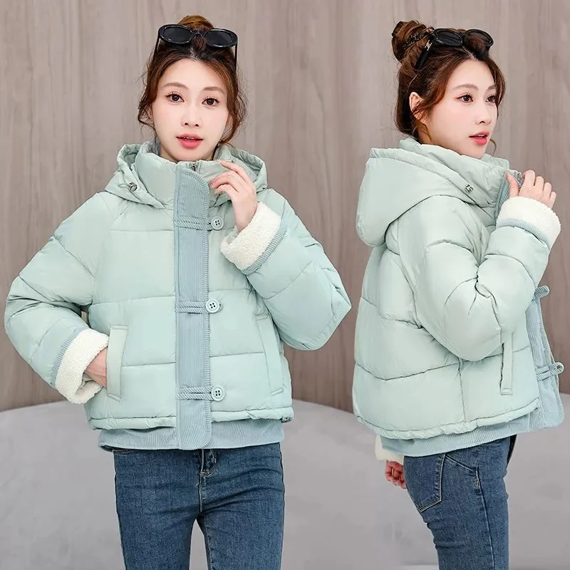 

Winter Thickened Hooded Parkas Women Basic Pockets Zipper Cotton Jackets Woman Button Long Sleeve Warm Coats Female Outerwear