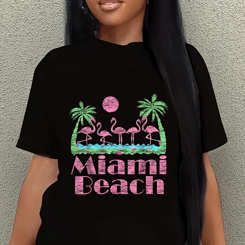 Miami Beach Women's Plus Size T-Shirt 100% Cotton 220g