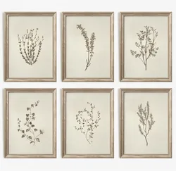 Vintage Neutral Floral Beige Botanical Flower Leaf Poster and Prints Canvas Printing Wall Art Picture for Living Room Home Decor