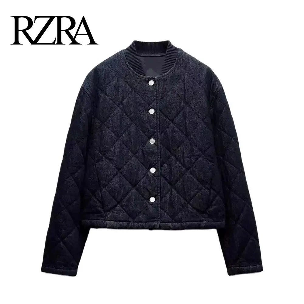 

RZRA original 2024 autumn and winter new women's retro commuter diamond quilted denim cotton jacket short style