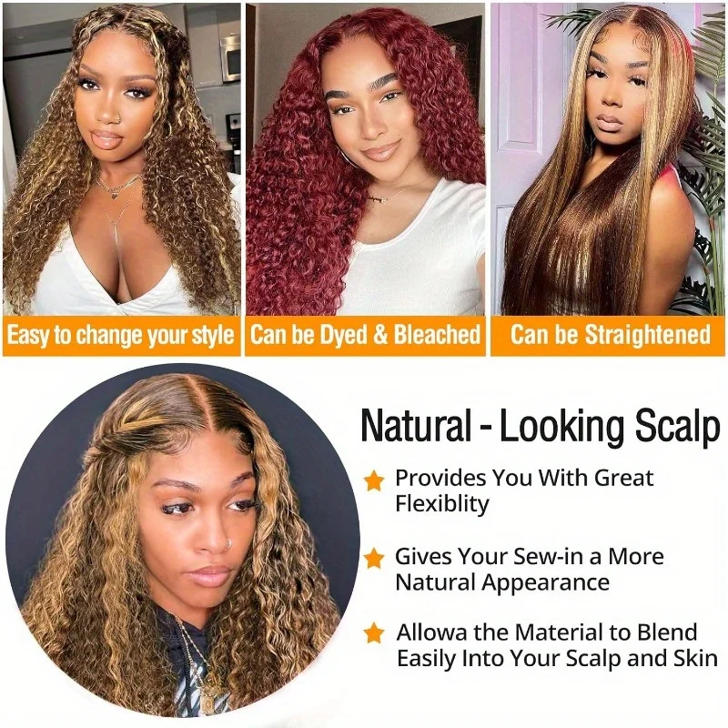 30 40 Inch Hd Lace Wig 13x4 Human Hair  Ombre Highlight Deep Wave Lace Front Wigs Human Hair P4/27  Pre Plucked With Baby Hair