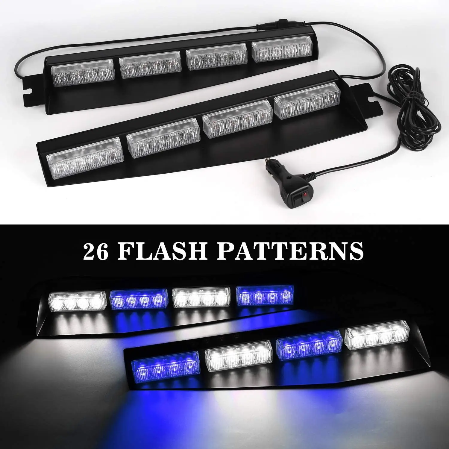 32-LED Emergency Hazard Warning Strobe Beacon Visor Lights with 26 Flash Patterns for Windshield Auto Interior Lighting