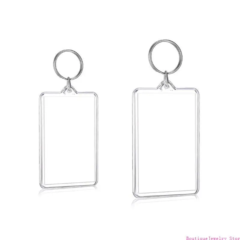 E1PE Photo Insert Keyrings Blanks Rectangle Shapes Keychain Picture Frame Keyring