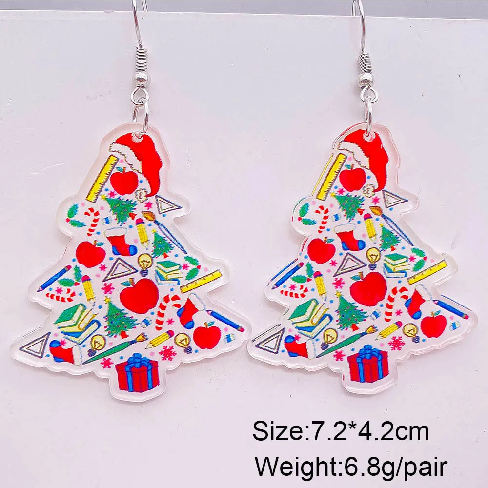 New Christmas Earrings Jewelry Christmas Tree Snowman Dwarf Acrylic Earrings Christmas Student Teacher Earrings Gift