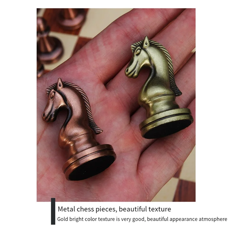 Caja de ajedrez de Metal plegable, piezas de ajedrez, ajedrez de Metal-Y41A