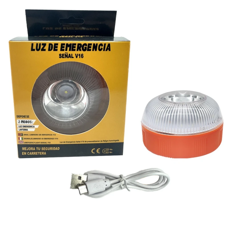 Luz de advertência de emergência V16led para carro, luz amarela e branca, luz de advertência, indução magnética cobrando, novo