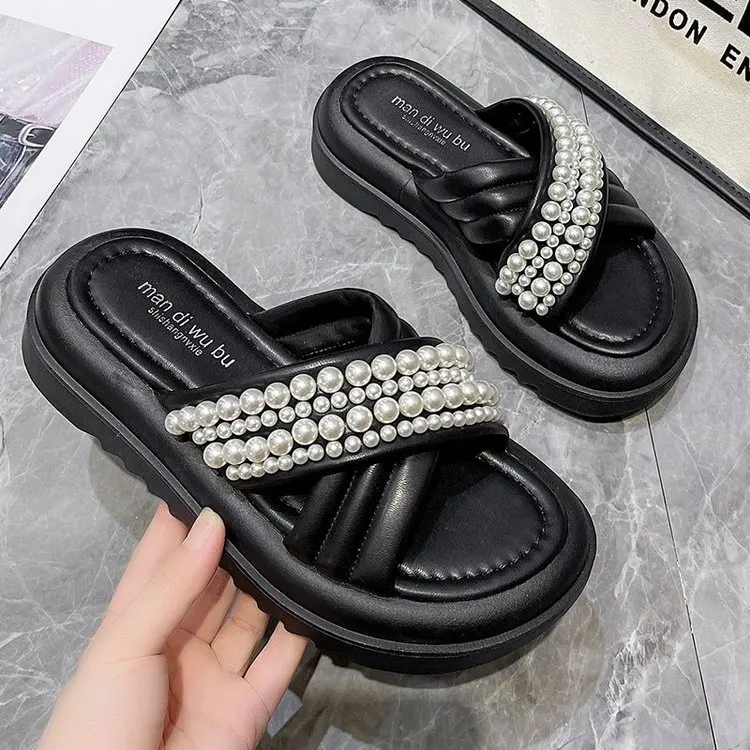 

Flat Shoes Female Slippers Casual Low Slipers Women Platform Slides Luxury 2022 Beach Soft Concise Fashion Spring Basic PU