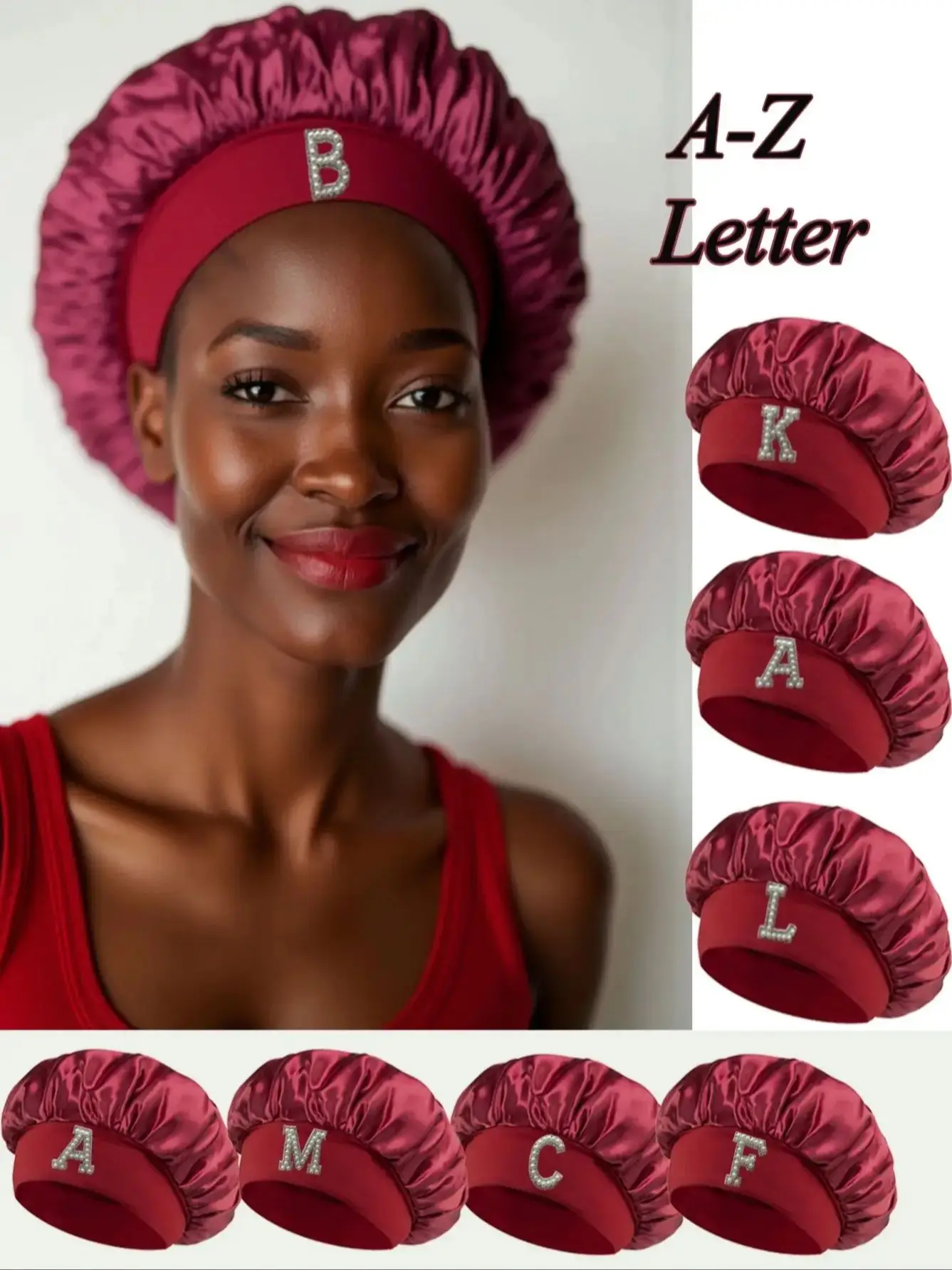 Bonnet imprimé avec lettres A-Z personnalisées, 1 pièce, pour dormir, en Satin, à large bord, Eastic, pour cheveux bouclés et lisses