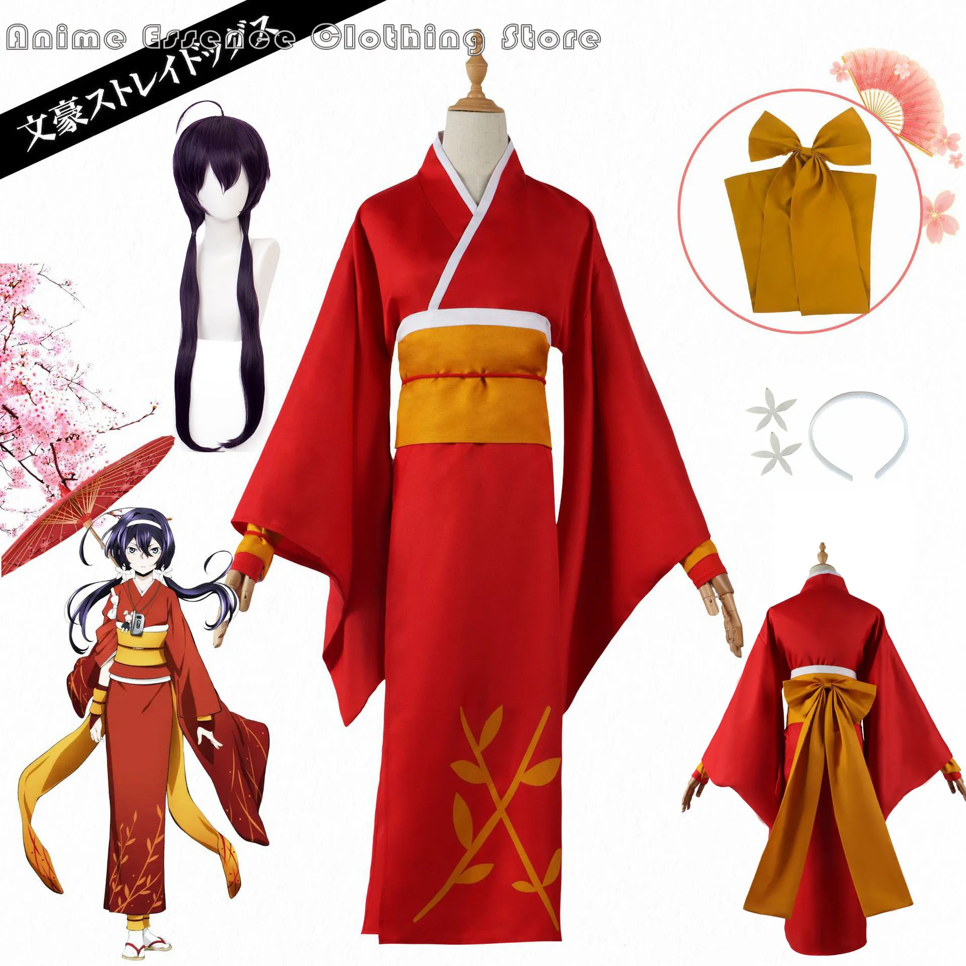 Anime Bungo Stray Dogs Izumi Kyouka Cosplay Kimono Outfits Women's Yukata Halloween Carnival Costumes Kyouka's Wig Headwear