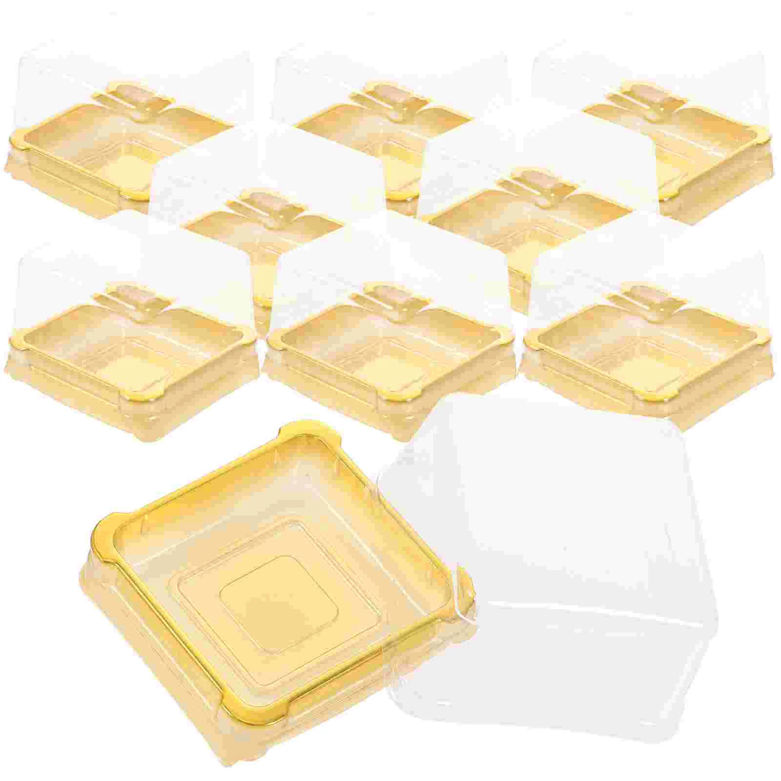 

50pcs Plastic Square Moon Cake Boxes Egg-Yolk Puff Container Golden Packing Box (Small) Egg Yolk Crisp Box