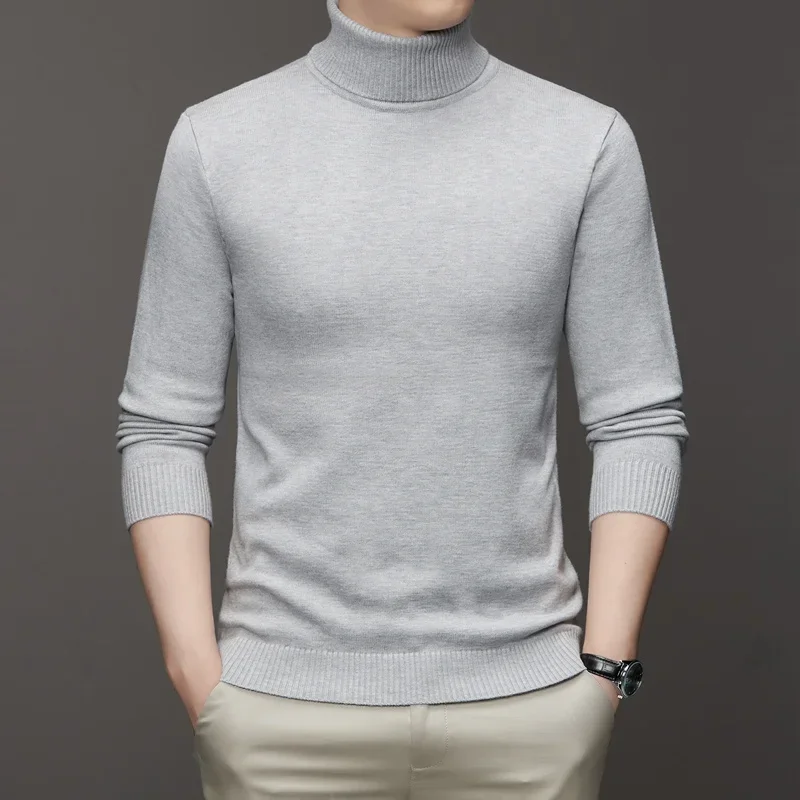 Men's Slim Fit Long Sleeve Turtleneck Sweater Anti-Pilling High Quality Knitted Solid Color Pullover Trendy Men's Clothing