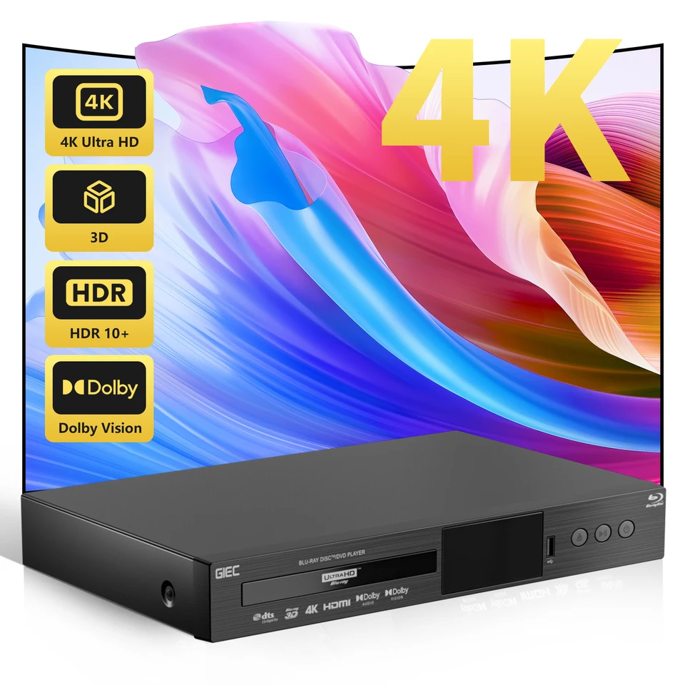 GIEC G5300 4KUHD Blu ray Player DVD/VCD/CD Player all region Support Dolby Vision Dolby Panoramic Sound USB Play Hard Drive Play