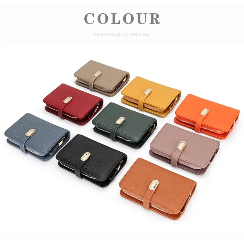 Portefeuille en cuir véritable pour femmes, marque de Niche coréenne, court, Simple, fermeture éclair, exquis, porte-cartes Portable, porte-monnaie