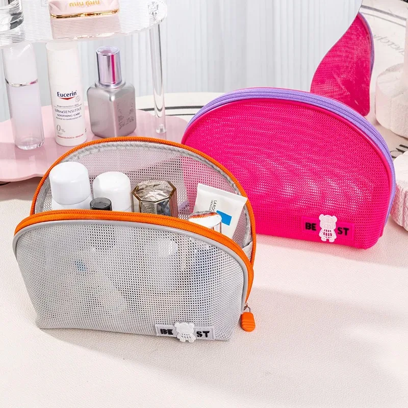 حقيبة مستحضرات التجميل الشبكية الجديدة ذات سعة كبيرة حقيبة أدوات الزينة مخزن للمكياج بسحاب منظم الشاطئ للسفر في الهواء الطلق متجر kecolie