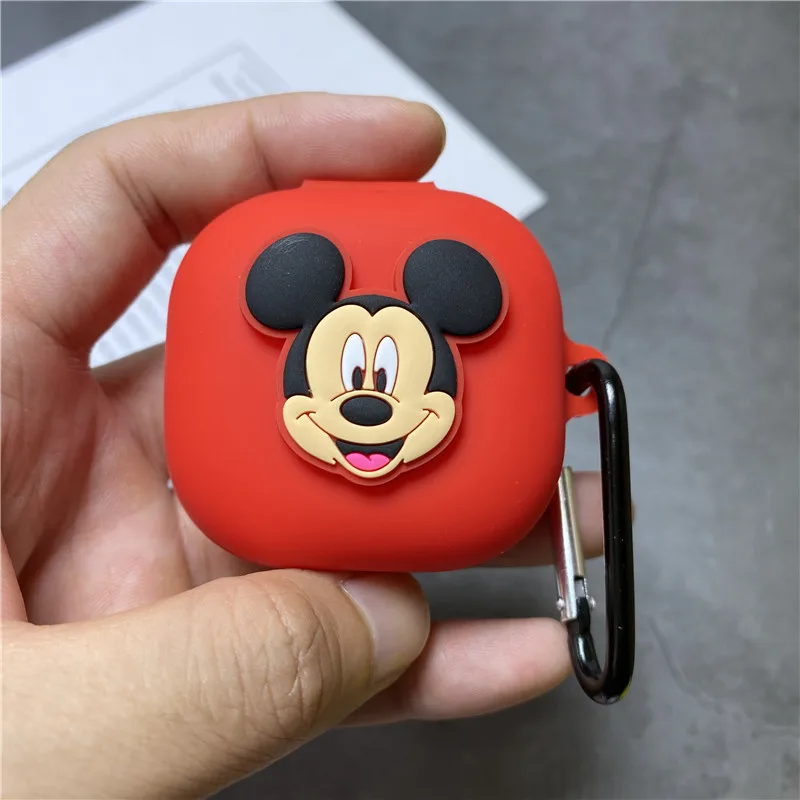 디즈니 미니 이어폰 케이스 커버 삼성 갤럭시 버드 2/라이브/프로 실리콘 블루투스 이어 버드 후크가있는 보호 케이스