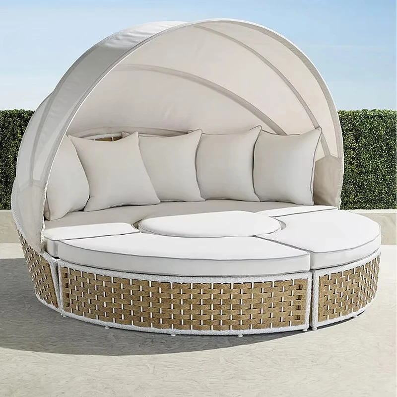 

Modern Day Bed Patio Furniture Hotel Luxury Teak Rope Garden Sun Lounger Round Aluminum Rattan Wicker Outdoor Daybed With Canopy