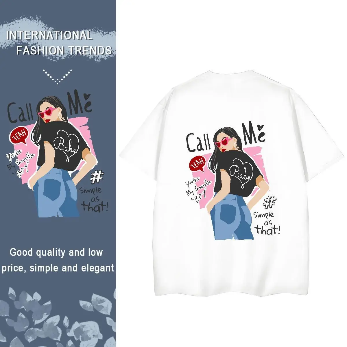 Stylist Womens T-Shirts - 100% Cotton Breathable Sports Streetwear with Cartoon Floral Print - Soft Comfortable Casual Tees