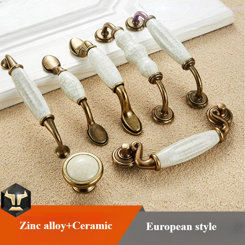 

European-style ceramic crack handle hardware accessories, cabinet furniture drawer antique blue antique hardware handle