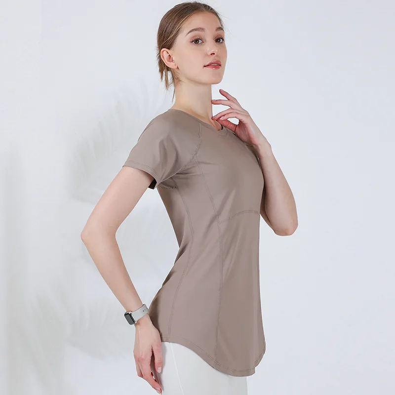 Yoga Sport Top For Women Short Sleeve Shirts Cover Hip Gym Shirt Fitness Workout Pilates Wear Fitted Tops Quick Dry Blouse