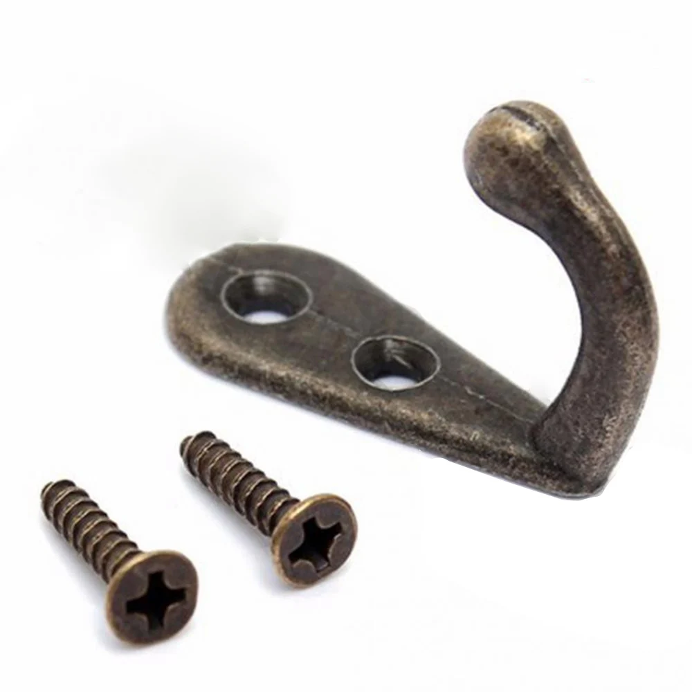 25 PCS  Rustic Vintage Wall Mounted Single Hangers Bronze Hooks Hat Keys Jewelry With Screws Home Wall Decoration Organization