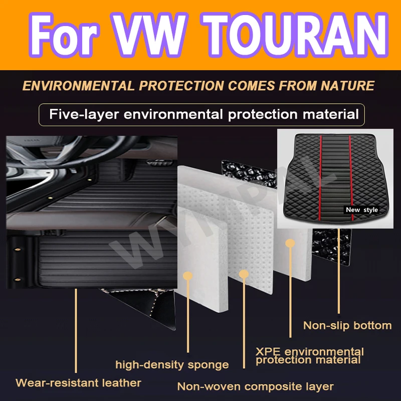 Luxury Custom Car Floor Mats For VW TOURAN 7-seat 2006-2015 2014 2013 2012 2011 Auto Automobile Carpet Cover interior Foot Pads