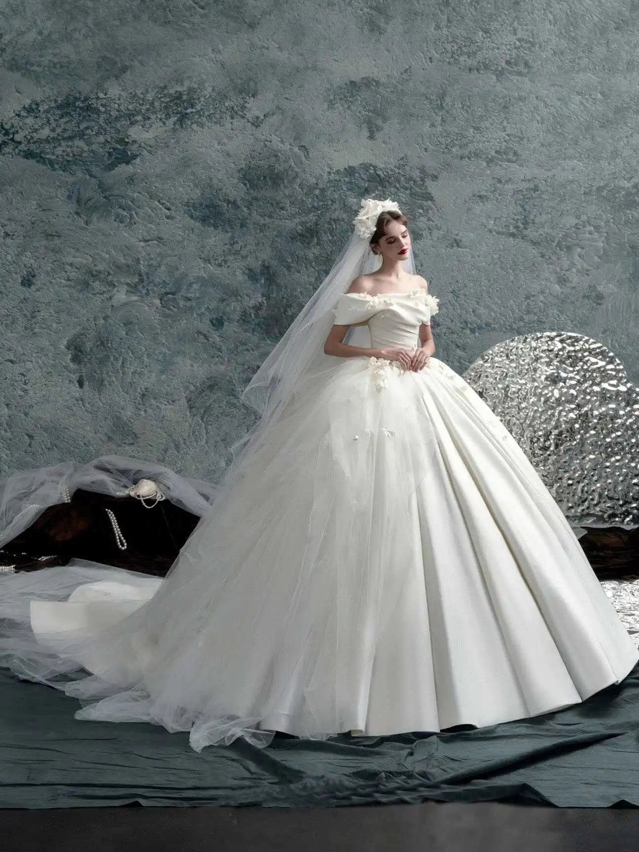 

Свадебное платье Ele Satin One-shoulder 2026 New Sle Forest System Super Fairy Outing Veil High Quali Large Train