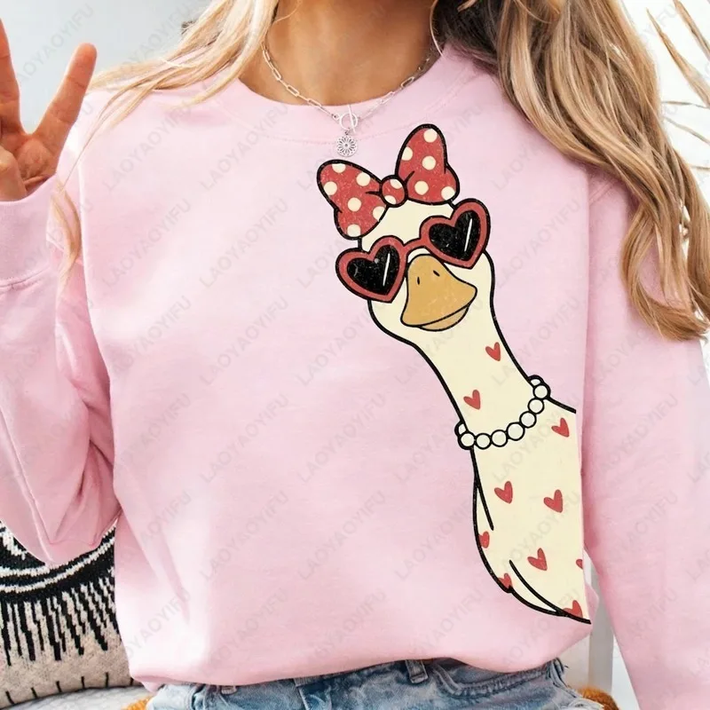 Pullover mit Schleife, Gans, süßer Stil, lustige Liebhaberkleidung, Damen, Valentinstagsgeschenk, passende Hoodies, Paar-Outfit, Unisex-Pullover