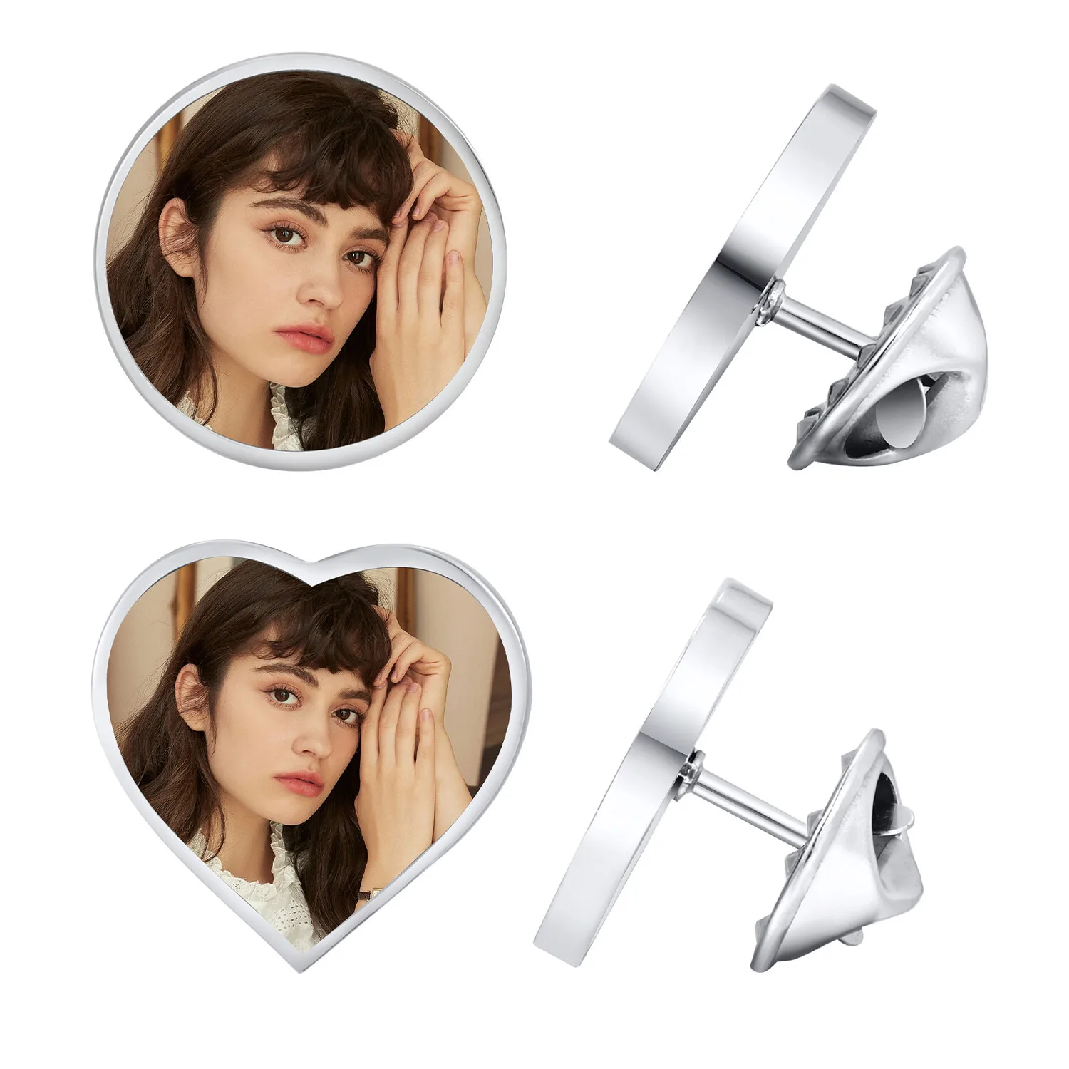 

Free Customized Heart Photos Pin Brooch for Women Men, Stainlesss Steel Wedding Memorial Gift 1Pieces