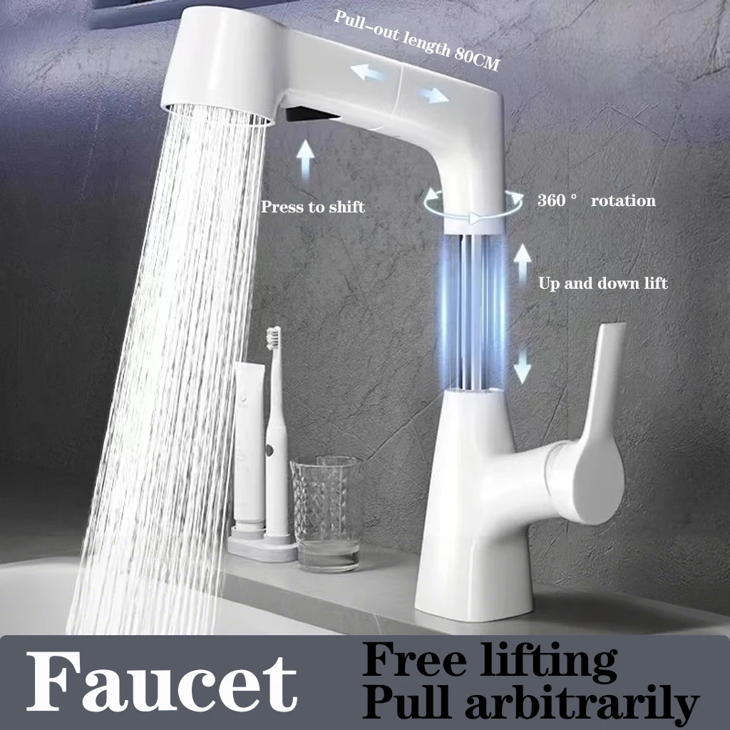 

Aluminum Alloy Kitchen Sink Faucet Hot and Cold Mixed Pull-out Washbasin Deck Installation Water Tap Bathroom Accessories