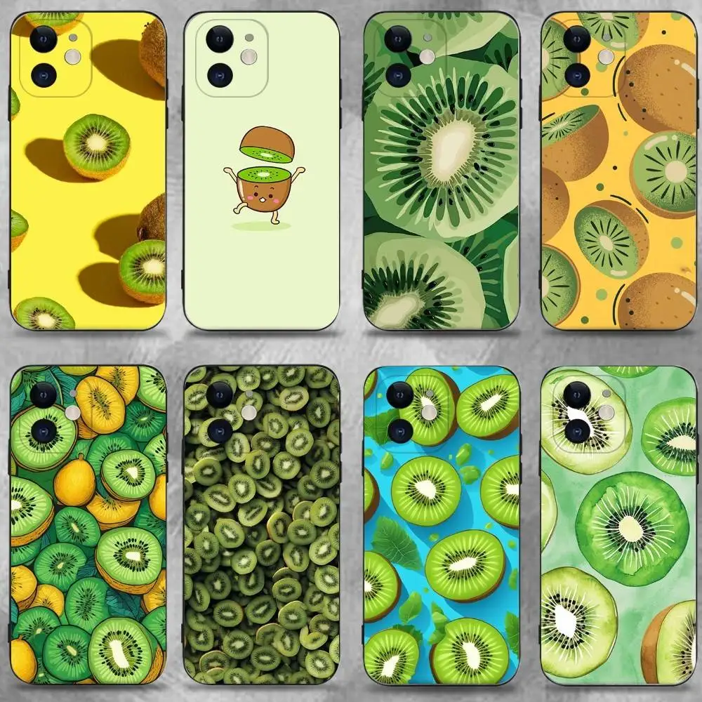 

kiwi Phone Case For iPhone 16,15,14,13,12,11 Plus,Pro Max,XS,X,XR,SE,Mini,8,7,Soft Silicone Black Cover