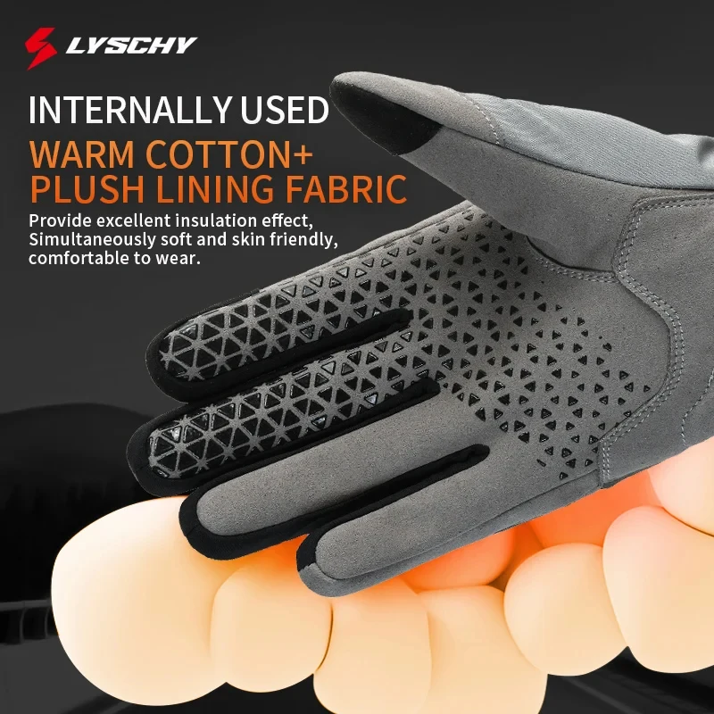 LYSCHY GW020 Winter Warm Motorcycle Gloves Full Finger Touch Screen Abrasion Resistant Motorbike Motocross Riding Gloves