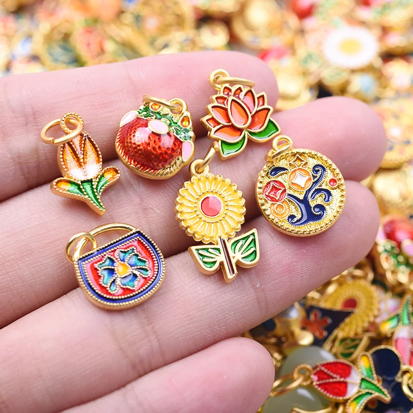 16pcs/Lot Mixed Plant Flower Enamel Charms For Jewelry Making Supplies Gold Color Sunflower Tulip Pendant DIY Bracelets Necklace