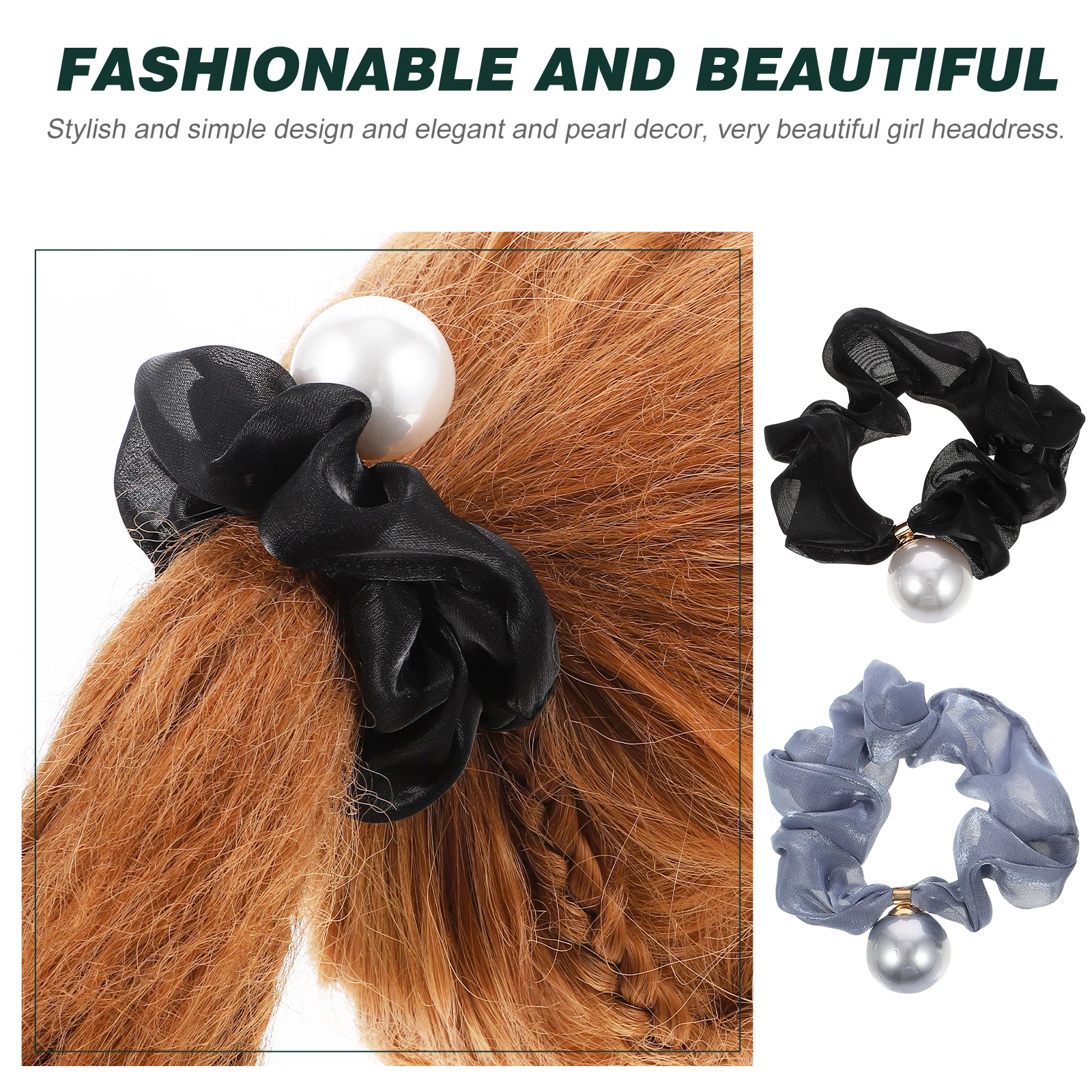

2pcs Blue Black Large Pearl Scrunchies Elastic Girls Headdress Durable Hair Rings Accessories Thick Thin Hair