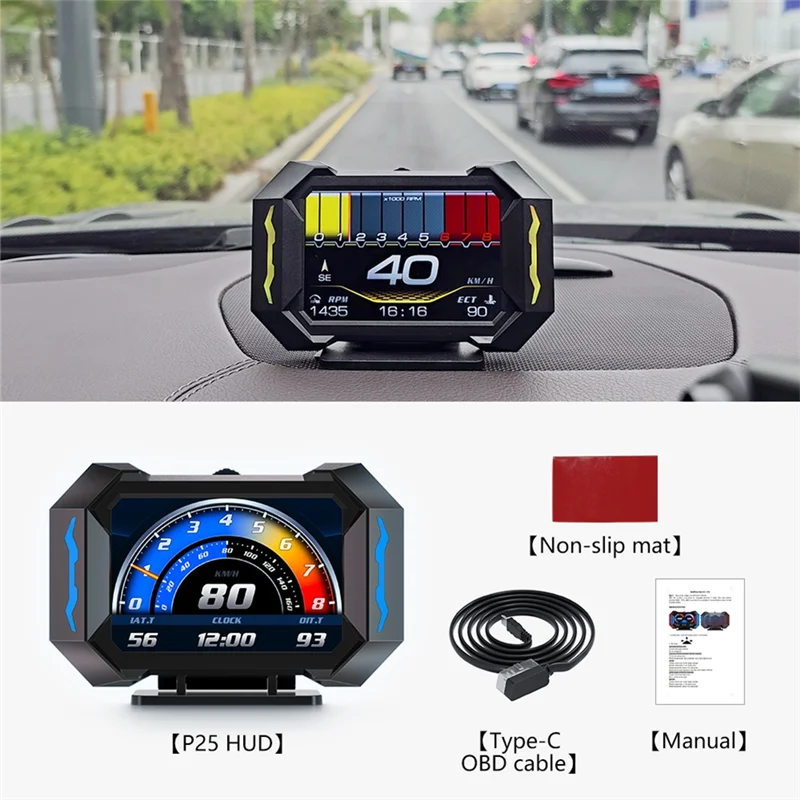 Digital Car Speedometer Projector Auto LCD Obd2 HUD Head-Up Display Off-Road Slope Meter Inclinometer Water Temp Gauge