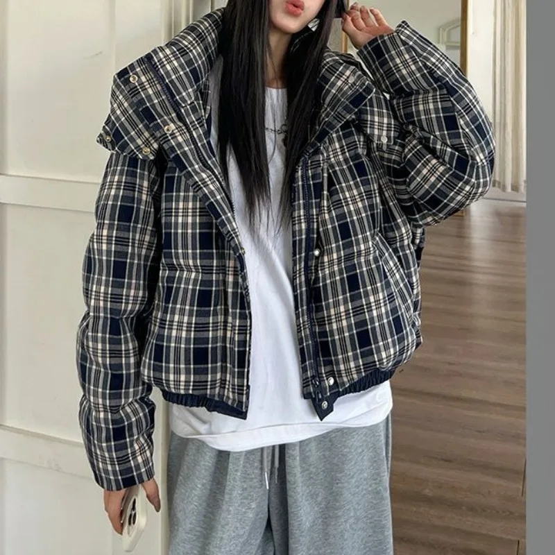 

Korean Plaid Winter Cotton Jaet 2025 New ort Thi Warm Coat Women's Faion Small Size Friendly Long Sve Cotton Vest