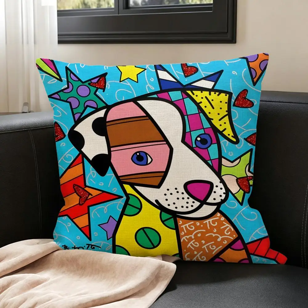 Artist Romero Britto Cushion Cover Natural Linen Pillowcase Set, All-in-One Decor for Sofa, Bedroom & Chair