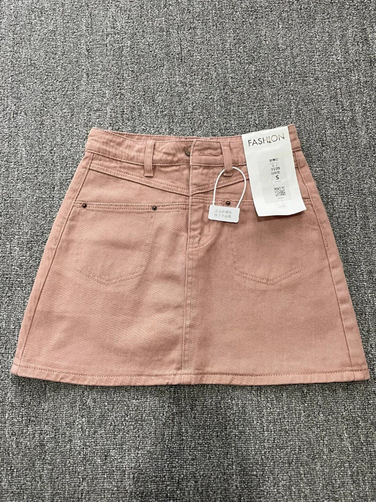 Koreaanse Sle hoge taille A-lijn rok roze denim plus maat dames faionable afslankende heupbedekkende ort rok