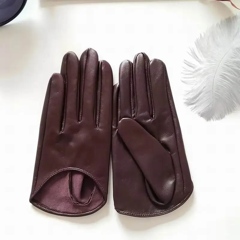 

Real Sheep Leather Gloves Fashion Woman Half Palm Minttens Personality Soft Leather