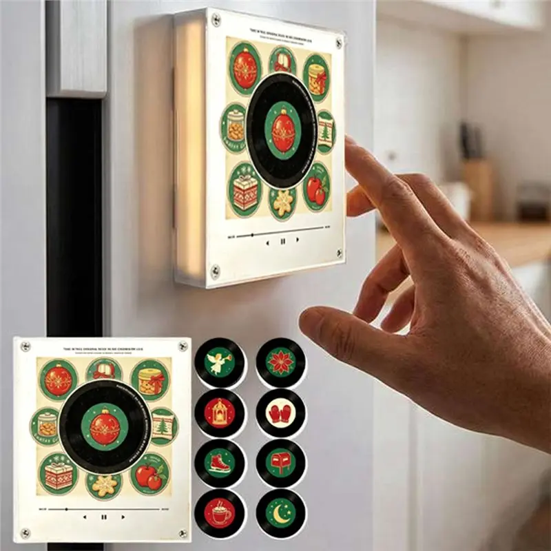 【A08I】Xmas Refrigerator Sticker Rotating Disc Night Light Automatic Singing Magnetic Fridge Magnet Rotary NFC Induction Ambient