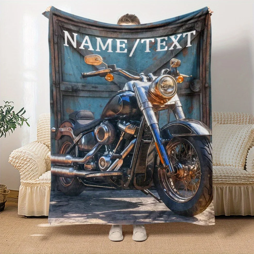 

Customizable Motorcycle Print Blanket, 1pc, Soft Flannel Throw for Sofa, Bed, Office, Couch, Chair, Camping, Travel, Polyester