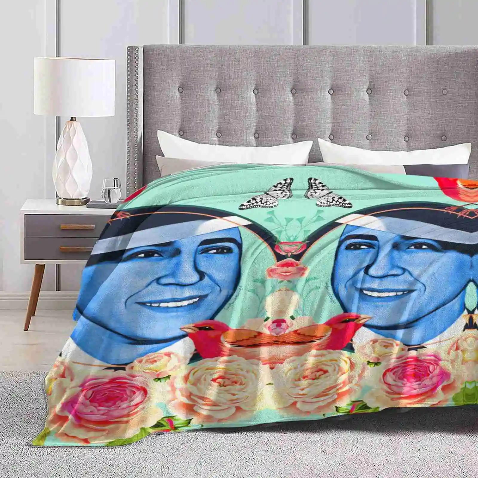 Tango Blue Gardel Pop Art With Birds And Flowers Hot Sale Printing High Qiality Warm Flannel Blanket Gardel Argentine Tango