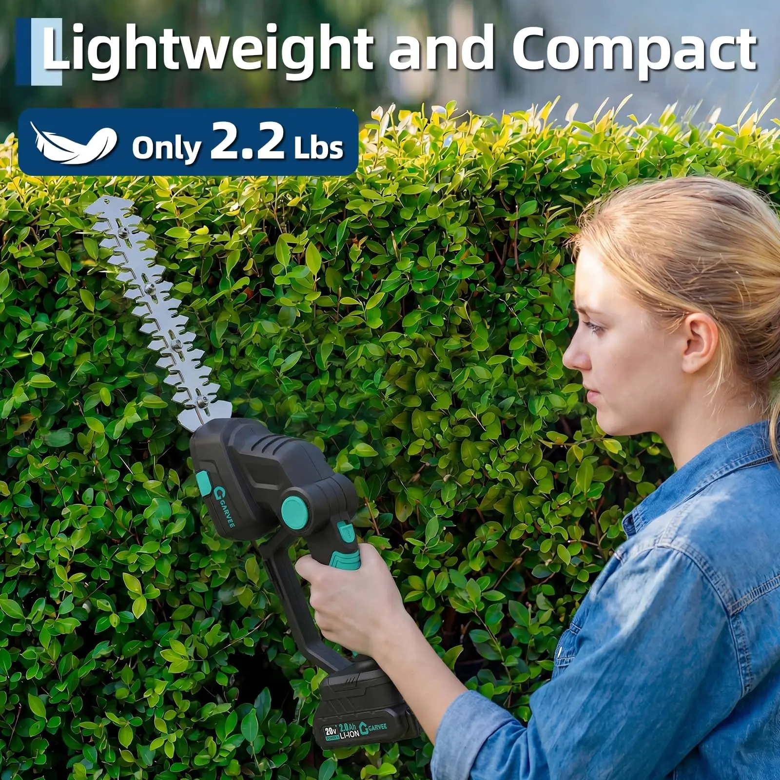 20V Cordless 2-in-1 Hedge Trimmer & Grass Shear, Handheld Electric Shrub Trimmer with Adjustable 45° Head, 2 x 2.0Ah Batteries, Lightweight Bush Clipper for Garden Lawn Edging