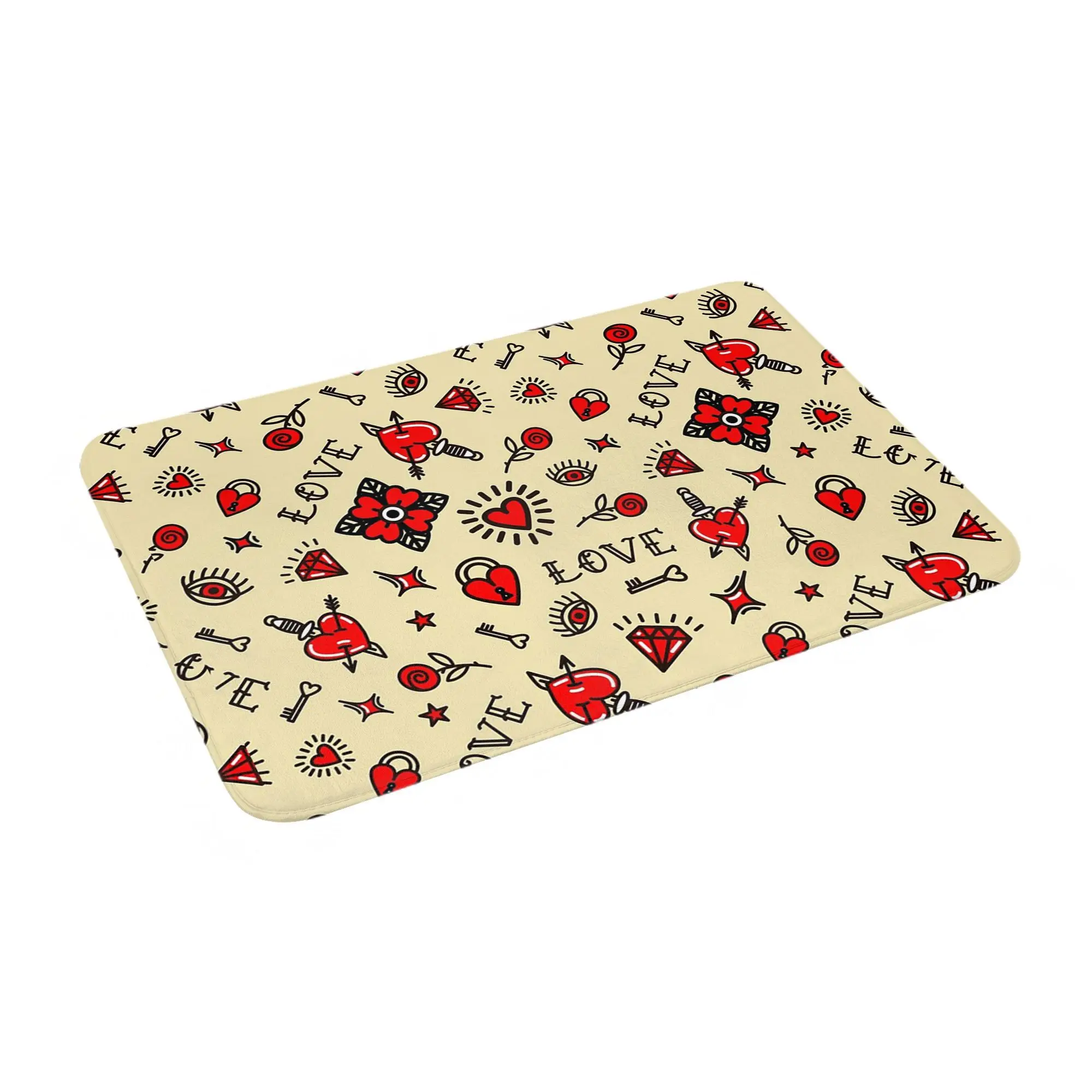 Paillasson antidérapant à motif de vieille école, tatouage, Flash traditionnel américain, Vintage, encre de marin Rose, tapis de sol pour salle de bain