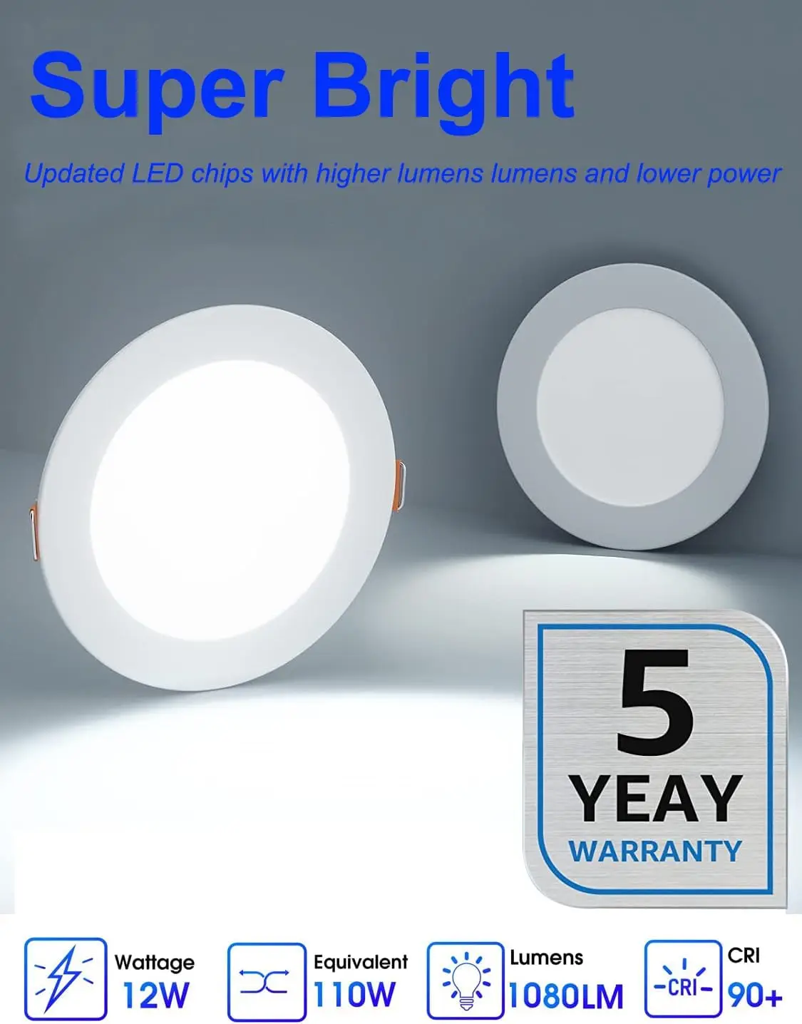 

12 Pack 6 Inch Ultra-Thin LED Recessed Ceiling Light with Junction Box,6000K Daylight Deluxe Can Lights,12W 110W Eqv