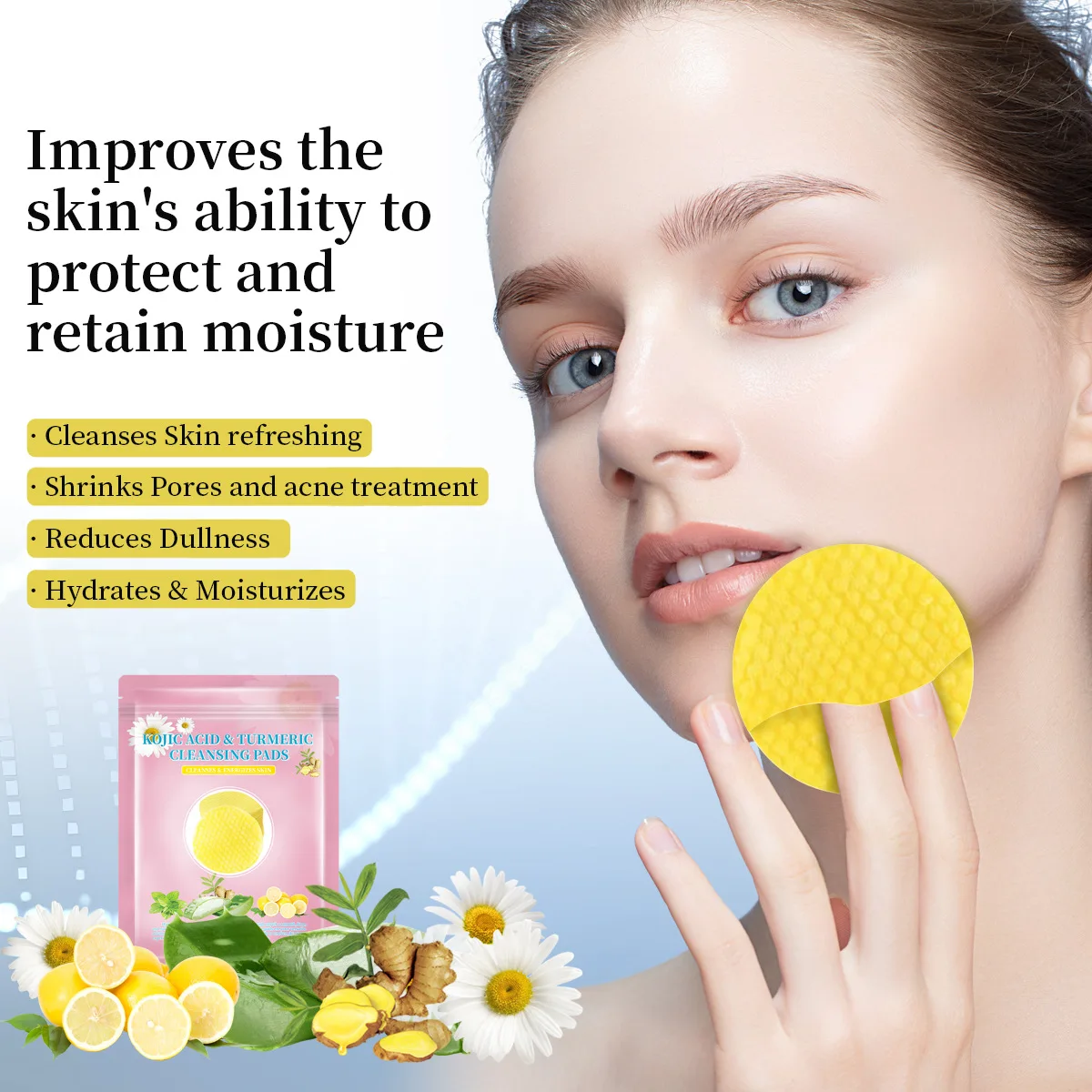 40pcs Kojic Acid Turmeric Cleansing Pads control oil Exfoliating Pads Facial Sponges For Cleansing Exfoliating Daily Skin Care