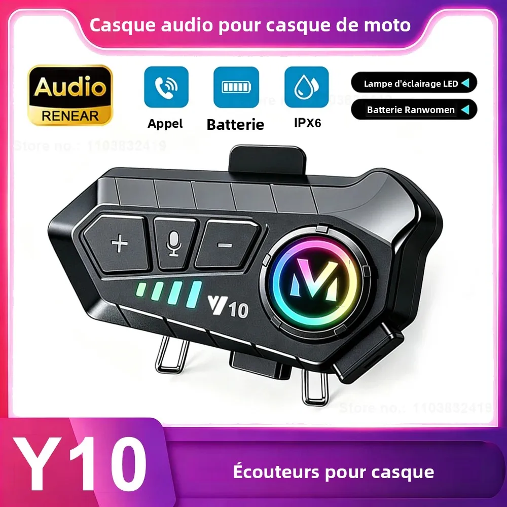 Casque de moto avec écouteurs sans fil Bluetooth 5.3, stéréo, étanche, pour casque de moto, casque de vélo d'extérieur, sans intercom