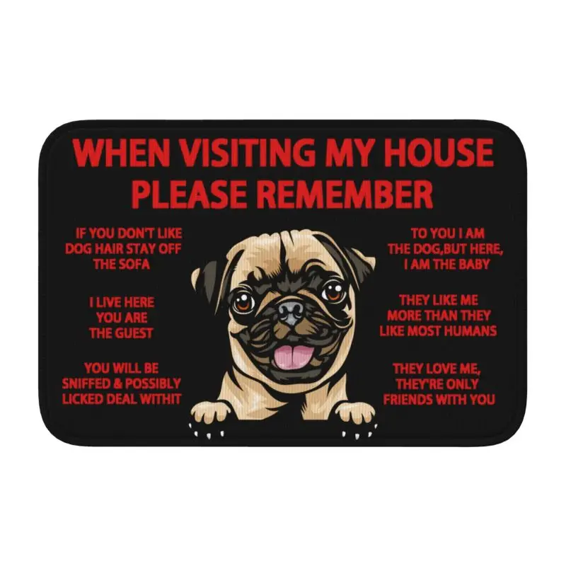 Custom Peeking Dog Pug Front Door Mat Anti-Slip Welcome Quick Dry Pet Animal Doormat Floor Bathroom Entrance Rug Carpet Footpad