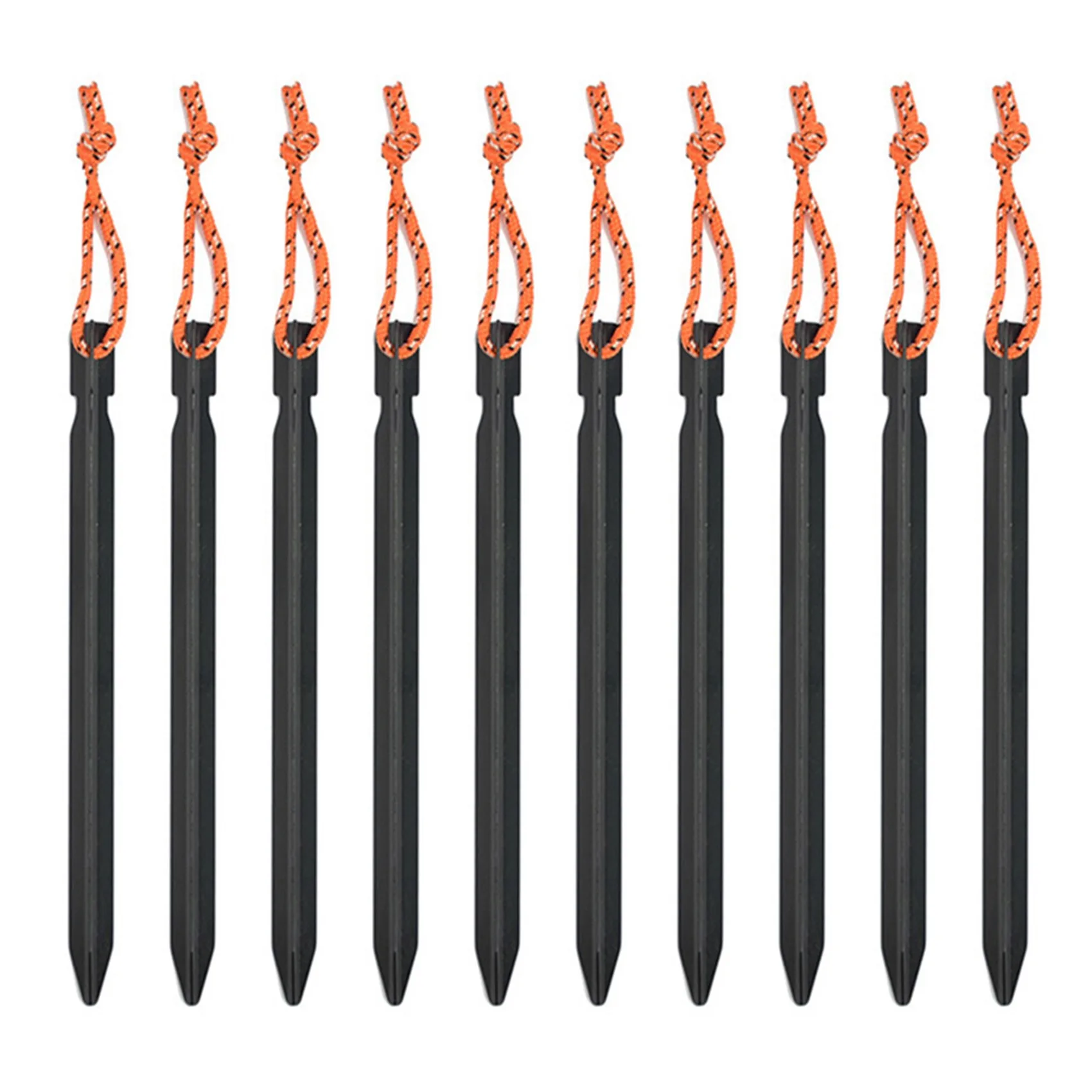 10Pcs Tent Pegs 18cm Aluminum Tent Stake with Rope Outdoor Tent Nail Peg Tent Accessories Equipment-Black