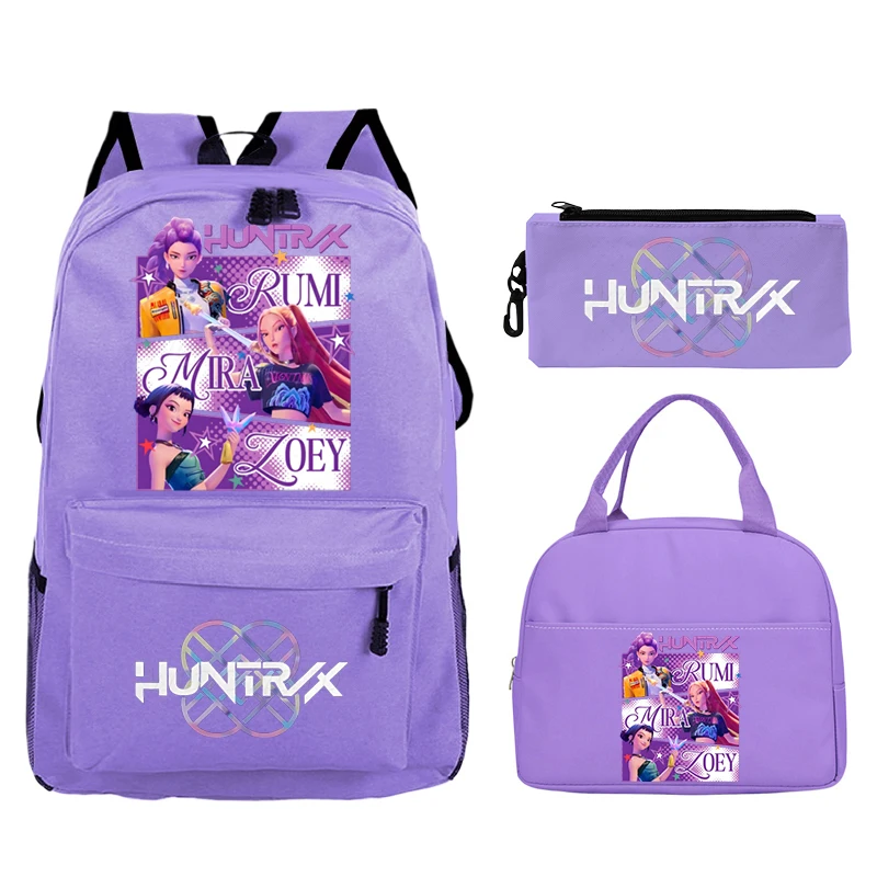 

3Pcs Kpop Demon Hunters Rumi Backpack With Lunch Bag Pencil Case Set for Girls Anime School Bags Students Back To School Gifts