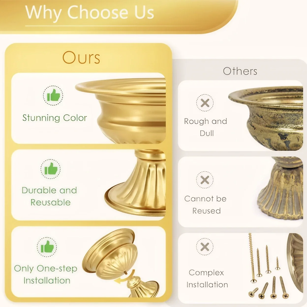 Luxury Gold Metal Urn Vase Vintage Roman Style Flower Planter Decorative Vase for Wedding Table Centerpiece Home Decor